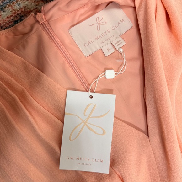 Gal Meets Glam Jane Tie Waist Midi Dress in Peach Pockets Size 2 NWT - Picture 13 of 16